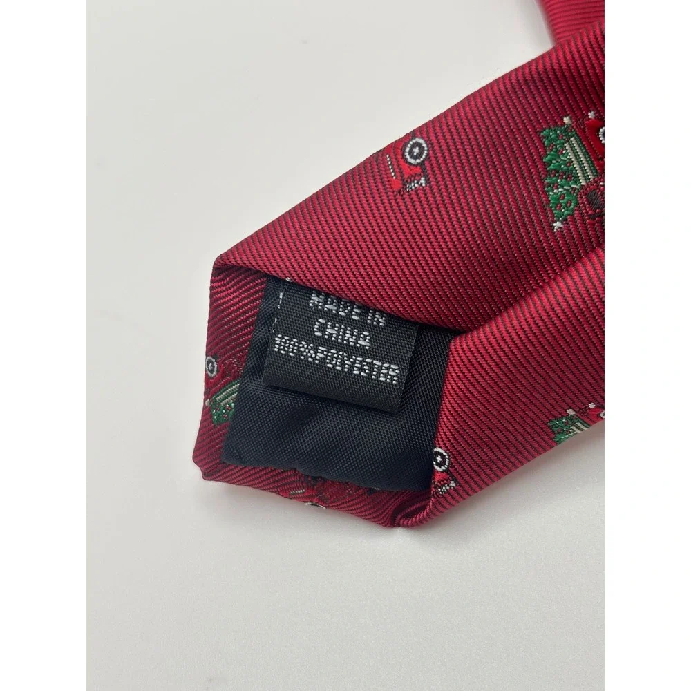 Knotty & Nice Mens Christmas Tie Red Vintage Truck Tree Holiday Necktie Burgundy